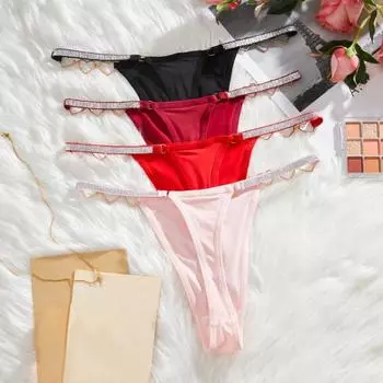 Женские трусики Yousheng, однотонные, с украшением в виде сердца и кольца, с заниженной талией, бесшовные эластичные трусы, соблазнительные стринги, женское нижнее белье M красный