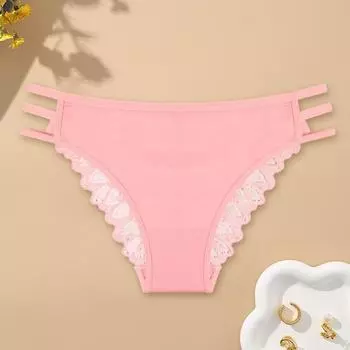 Женские трусики Yousheng с низкой талией, эластичной кружевной отделкой, полым ремешком, хорошей воздухопроницаемостью, однотонные влагоотводящие трусы для занятий спортом и работы S белый