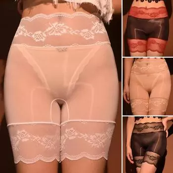 Женские трусы бесшовные глянцевые кружевные с высокой талией облегающие высокоэластичные защитные трусы с цветочной вышивкой повседневное нижнее белье