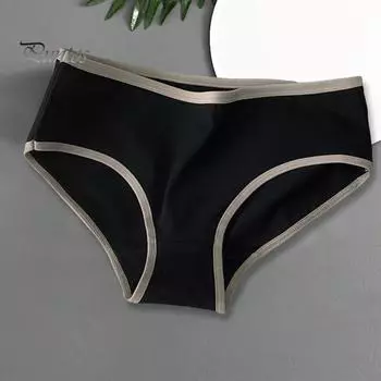Женские трусы, бесшовные контрастного цвета, мягкие дышащие, влагоотводящие, со средней талией, эластичные антисептические женские трусы с подтяжкой, спортивные трусы L чёрный
