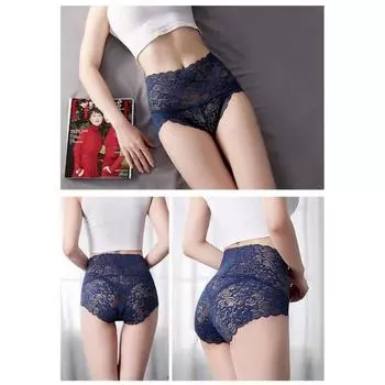 Женские трусы, бесшовные кружевные однотонные эластичные трусы на талии с цветочной вышивкой и тонким вырезом на животе M красный