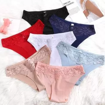 Женские трусы, бесшовные кружевные однотонные мягкие дышащие влагоотводящие эластичные антисептические трусы с низкой талией, женские трусы с подтяжкой ягодиц M светло-синий