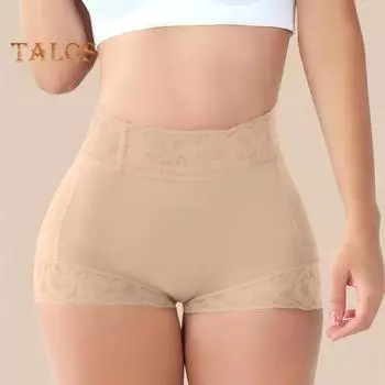 Женские трусы бесшовные кружевные с высокой талией и утягивающим эффектом, облегающие, высокоэластичные, защитные трусы с цветочной вышивкой, повседневное нижнее белье XL светло-коричневого