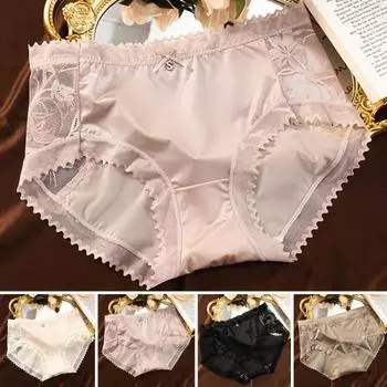 Женские трусы, бесшовные кружевные трусы с цветочным принтом, мягкие влагоотводящие антисептические охлаждающие эластичные женские трусы со средней талией, женская интимная одежда XL