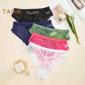 Женские трусы, бесшовные кружевные трусы со стразами и декором, сплошной цвет, цветочная вышивка, эластичные тонкие женские трусы со средней талией, спортивные повседневные трусики M розовый
