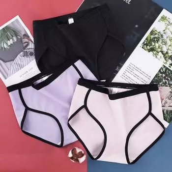 Женские трусы больших размеров, хлопковые трусы, лоскутное нижнее белье, бесшовные трусы, женские супер эластичные трусы со средней талией M чёрный