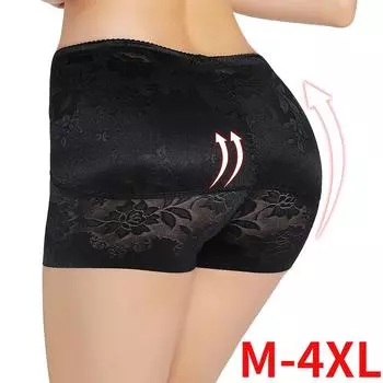 Женские трусы-боксеры с подкладкой для увеличения ягодиц, бесшовные трусы-боксеры с эффектом пуш-ап из тонкой сетки с перевернутыми ягодицами, большие размеры M чёрный