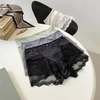 Женские трусы-боксеры с высокой талией и кружевной отделкой — элегантные, эластичные и удобные L (85-120 lbs) древесный уголь/серый