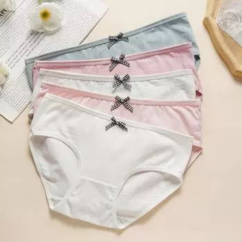 Женские трусы из чистого хлопка, нижнее белье, дышащие, средней длины, для девочек, однотонные, тонкие, дышащие, с бантом, трусики-трусы L розовый
