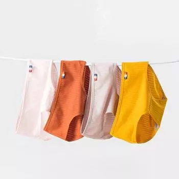 Женские трусы из хлопка с эластичным поясом и промежностью средней посадки, мягкие однотонные трусики в рубчик M абрикосовый
