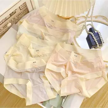 Женские трусы из ледяного шелка, дышащие, прохладные, бесследные, антибликовые, быстросохнущие, удобные, треугольные, нижнее белье для девочек, трусики M абрикосовый