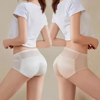 Женские трусы из тонкой сетки в стиле пэчворк, бесшовные, со средней талией, с приподнятыми ягодицами, эргономичный дизайн, поддельные ягодицы, с подкладкой, губка для увеличения ягодиц S