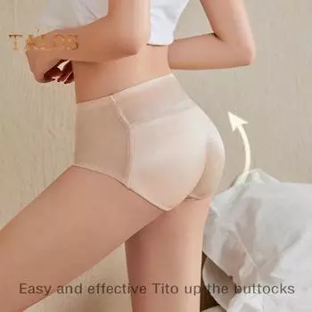 Женские трусы из тонкой сетки в стиле пэчворк, бесшовные, со средней талией, с приподнятыми ягодицами, эргономичный дизайн, поддельные ягодицы, с подкладкой, губка для увеличения ягодиц S бежевый
