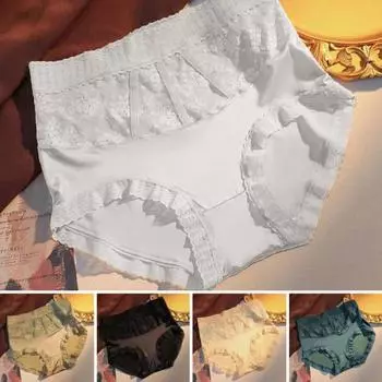 Женские трусы, кружевные лоскутные дышащие, с высокой талией, с контролем живота, атласные, с цветочной вышивкой, эластичные, антисептические, бесшовные, женские трусики, нижнее белье XL