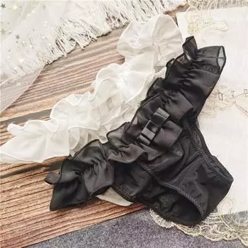 Женские трусы, милое шифоновое сетчатое нижнее белье с узлом подушки Kawaii, женские трусики с низкой посадкой M белый