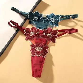 Женские трусы, перспективное вязание, быстросохнущие, с низкой талией, порнографическая регулируемая сетка, женские трусики с яркой цветочной вышивкой