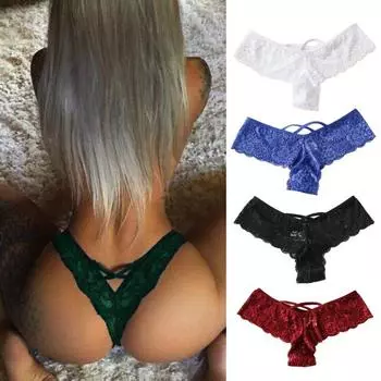 Женские трусы с кружевной цветочной вышивкой, однотонные, с низкой талией, эластичные, открытые 2XL