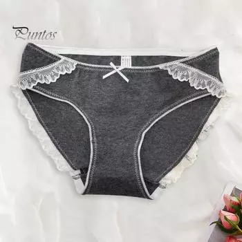 Женские трусы с кружевным бантом и средней талией. Отличная воздухопроницаемость. Повседневная одежда. Трусы для сна. Высокая эластичность. Женские трусы. чёрный