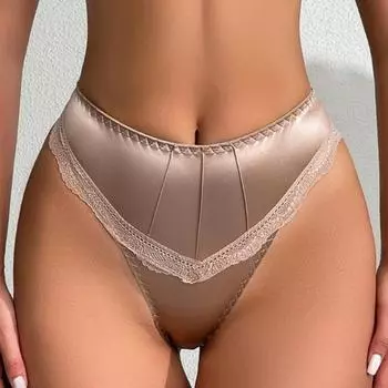 Женские трусы с низкой талией, бесшовные, с цветочным кружевом, шелковистые, эластичные, повседневные трусики S коричневый
