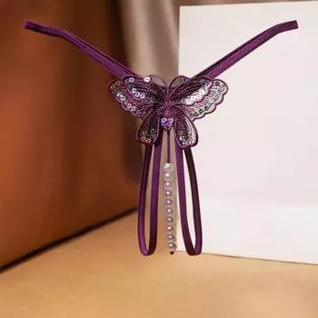 Женские трусы с низкой талией и жемчугом, сексуальные трусы с вышивкой и блестками, прозрачные сетчатые стринги с открытым файлом, женское эротическое нижнее белье