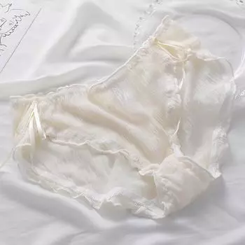 Женские трусы с вышивкой из ледяного шелка: Быстросохнущие дышащие мягкие удобные сексуальные полупрозрачные летние сетчатые трусы XL белый
