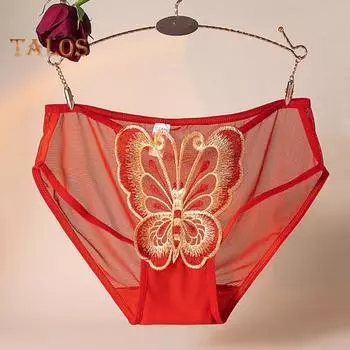 Женские трусы с вышивкой в виде бабочки, прозрачные сетчатые трусы со средней талией, эластичные, для первой брачной ночи, для спальни L