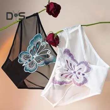 Женские трусы с вышивкой в виде бабочки, прозрачные сетчатые трусы со средней талией, эластичные, для первой брачной ночи, для спальни L