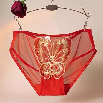 Женские трусы с вышивкой в виде бабочки, прозрачные сетчатые трусы, средняя талия, ажурные, эластичные L