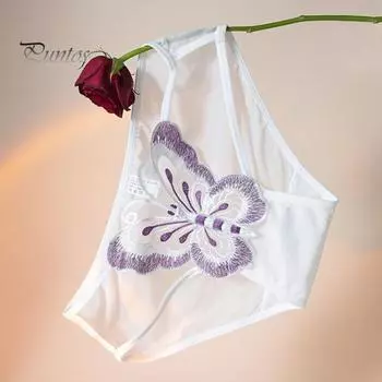 Женские трусы с вышивкой в виде бабочки, прозрачные сетчатые трусы со средней талией, эластичные, для первой брачной ночи, для спальни L