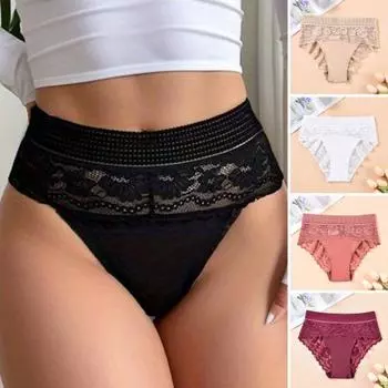 Женские трусы с высокой талией, ажурные кружевные мягкие дышащие антисептические эластичные влагоотводящие сетчатые женские трусы с цветочной вышивкой M