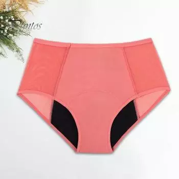Женские трусы с высокой талией, четырехслойные, большие размеры, сетчатые, лоскутные, эластичные, предотвращающие протекание, менструальные трусы, женское нижнее белье M чёрный