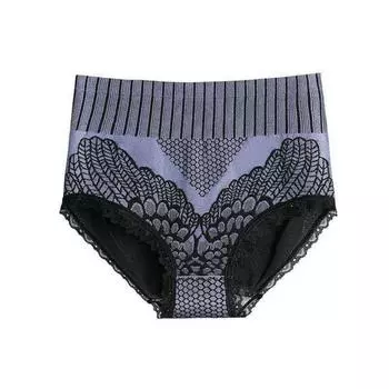 Женские трусы с высокой талией, корректирующие фигуру, нейлоновые, с подкладкой, кружевные L синий