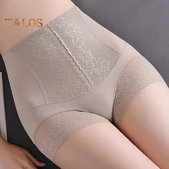 Женские трусы с высокой талией, кружевной вышивкой и цветочной вышивкой, тонкие мягкие антисептические дышащие трусики после родов с подтяжкой живота M чёрный