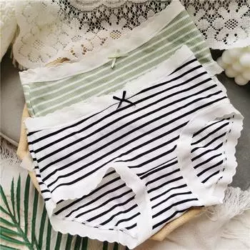 Женские трусы с запахом, удобное нижнее белье, эластичные темно-синие трусики в большую полоску с низкой посадкой One Size белый