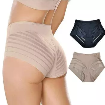 Женские трусы со средней талией, нижнее белье с легкой талией, нижнее белье с подтяжкой бедер, дышащее женское нижнее белье в полоску из сетки, хлопковое тонкое промежность M чёрный