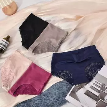 Женские трусы средней талии с кружевной отделкой, закрывающие ягодицы, бесшовные, однотонные, эластичные, удобные, повседневные, спортивные трусы M чёрный