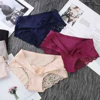 Женские трусы средней талии с кружевной отделкой, закрывающие ягодицы, бесшовные, однотонные, эластичные, удобные, повседневные, спортивные трусы M розовый