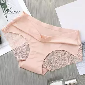 Женские трусы средней талии с кружевной отделкой, закрывающие ягодицы, бесшовные, однотонные, эластичные, удобные, повседневные, спортивные трусы M розовый