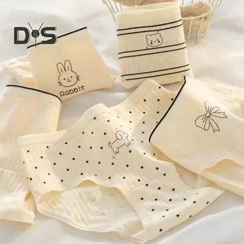 Женские трусы средней талии с рисунком в японском стиле, приподнятые, хорошо пропускают воздух, эластичные, быстросохнущие, спортивные, повседневные, женские трусики M 2