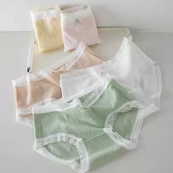 Женские трусы, удобные пшеничные жаккардовые хлопковые кружевные трусы с бесшовным поясом, нижнее белье M