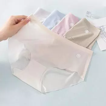 Женские трусы, ультратонкие бесшовные однотонные трусы из ледяного шелка с низкой талией, быстросохнущие, впитывающие влагу, эластичные женские трусы M абрикосовый