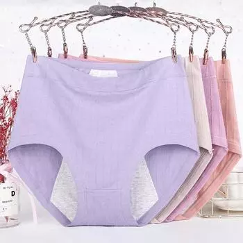 Женские трусы в рубчик с высокой талией, герметичные трусики для физиологического периода 3XL серый