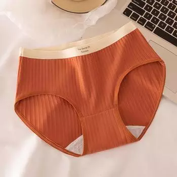 Женские трусы в винтажном стиле, хлопковое антибактериальное нижнее белье, бесшовные дышащие трусики до середины икры M оранжевый