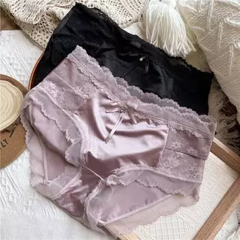 Женские трусы высокого качества, яркие трусики из ледяного шелка, роскошное женское нижнее белье с полой талией и средней талией L