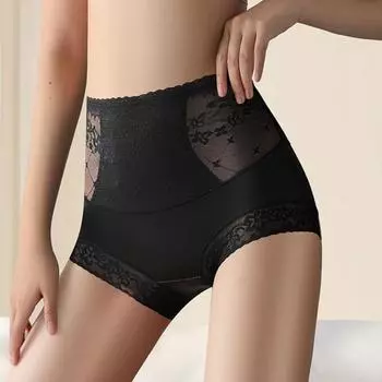 Женские трусы Yousheng, бесшовные, ажурные, кружевные, однотонные, с цветочной вышивкой, с высокой талией, эластичные, тонкие, с утягивающим эффектом, женские спортивные повседневные трусики L