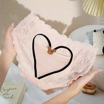 Женские трусы, жаккардовые кружевные трусики со средней талией, милое игривое дышащее женское нижнее белье Love