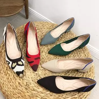 Женские туфли 2023 года с леопардовым принтом, трикотажные, на среднем каблуке, с острым носком 34 синий