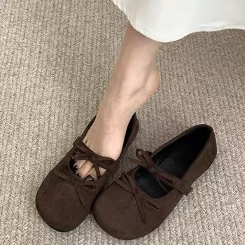 Женские туфли-балетки с закрытым носком, однотонные, с бантом, женские туфли Мэри Джейн, мягкая подошва, повседневные красные одинарные лоферы 35 кофейный