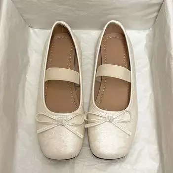 Женские туфли-балетки весна-осень удобные нескользящие женские мокасины кожаные балетки элегантные туфли Мэри Джейн с бантом для женщин 35
