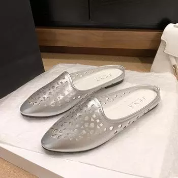 Женские туфли Baotou на плоской подошве, осенние, новые, с острым носком, неглубокие, дышащие, с мягкой подошвой, нескользящие тапочки 36 серебряный